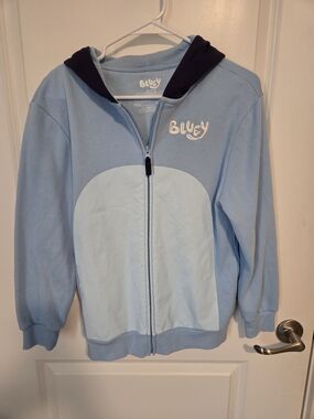 Bluey Light Blue Kids Zip Hoodie with Navy Hood